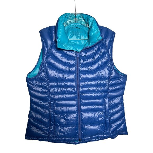 Bernardo Jackets & Blazers - Bernardo Large Womens Vest Goose Down Puffer Blue Sleeveless Zip Packable